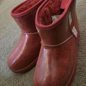 UGG Kids Red Shearling Rain Boots